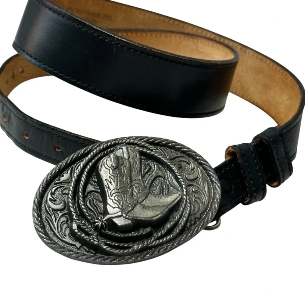 Chambers Genuine Top Grain Leather Large Stainless Oval Buckle Western Belt, 37